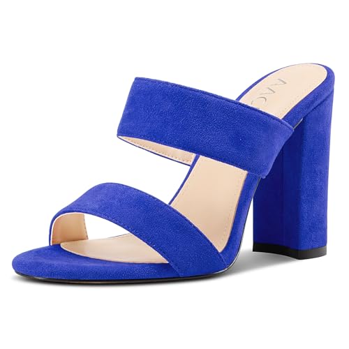 Aachcol Damen Chunky Blockabsatz Absatz Heel Sandalen Slip-on Open Zehenkappe Pantoletten Hochzeit Party Dress Schuhe 10 CM Heels Königsblau 42 EU von Aachcol
