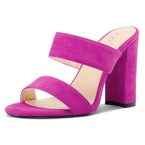 Aachcol Damen Chunky Blockabsatz Absatz Heel Sandalen Slip-on Open Zehenkappe Pantoletten Hochzeit Party Dress Schuhe 10 CM Heels Magenta 39 EU von Aachcol