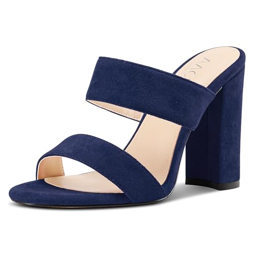Aachcol Damen Chunky Blockabsatz Absatz Heel Sandalen Slip-on Open Zehenkappe Pantoletten Hochzeit Party Dress Schuhe 10 CM Heels Marineblau 37 EU von Aachcol