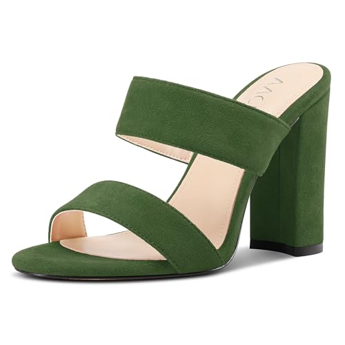 Aachcol Damen Chunky Blockabsatz Absatz Heel Sandalen Slip-on Open Zehenkappe Pantoletten Hochzeit Party Dress Schuhe 10 CM Heels Olivgrün 41 EU von Aachcol