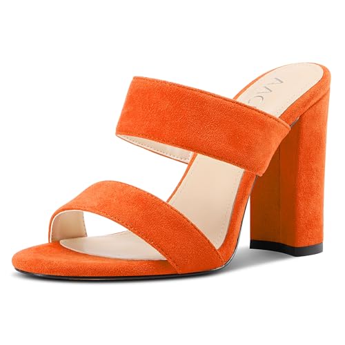 Aachcol Damen Chunky Blockabsatz Absatz Heel Sandalen Slip-on Open Zehenkappe Pantoletten Hochzeit Party Dress Schuhe 10 CM Heels Orange 42 EU von Aachcol