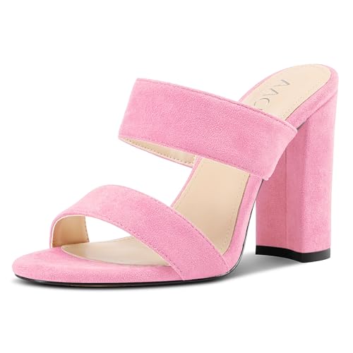 Aachcol Damen Chunky Blockabsatz Absatz Heel Sandalen Slip-on Open Zehenkappe Pantoletten Hochzeit Party Dress Schuhe 10 CM Heels Pfirsichrosa 37 EU von Aachcol