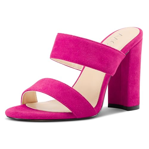 Aachcol Damen Chunky Blockabsatz Absatz Heel Sandalen Slip-on Open Zehenkappe Pantoletten Hochzeit Party Dress Schuhe 10 CM Heels Pfirsichrot 42 EU von Aachcol