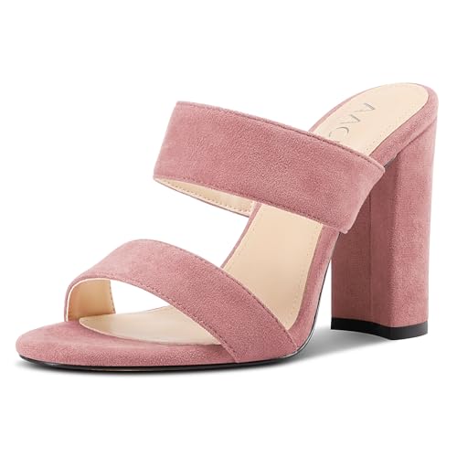 Aachcol Damen Chunky Blockabsatz Absatz Heel Sandalen Slip-on Open Zehenkappe Pantoletten Hochzeit Party Dress Schuhe 10 CM Heels Rosa 39 EU von Aachcol