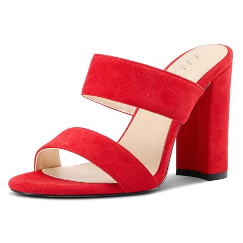 Aachcol Damen Chunky Blockabsatz Absatz Heel Sandalen Slip-on Open Zehenkappe Pantoletten Hochzeit Party Dress Schuhe 10 CM Heels Rot 41 EU von Aachcol
