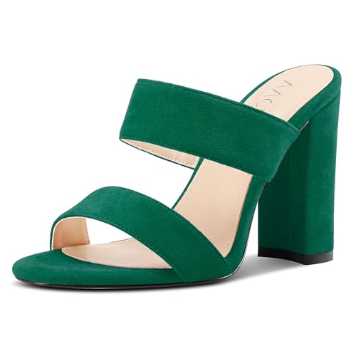 Aachcol Damen Chunky Blockabsatz Absatz Heel Sandalen Slip-on Open Zehenkappe Pantoletten Hochzeit Party Dress Schuhe 10 CM Heels Smaragdgrün 42 EU von Aachcol