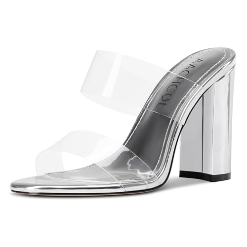 Aachcol Damen Chunky Blockabsatz Absatz Heel Sandalen Slip-on Open Zehenkappe Pantoletten Hochzeit Party Dress Schuhe 10 CM Heels Transparent 41 EU von Aachcol