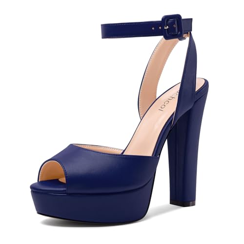Aachcol Damen Chunky Blockabsatz Hoher High Plateau Plattform Absatz Heel Peep Open Sandalen Slingback Schnalle Abschlussball Dress Sommer 13 CM Heels Marineblau 40 EU Aachcol Damen Chunky Blockabsatz Hoher High Plateau Plattform Absatz Heel Peep Open Sandalen Slingback Schnalle Abschlussball Dress Sommer 13 CM Heels Marineblau 40 EU von Aachcol