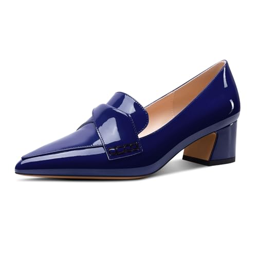 Aachcol Damen Chunky Blockabsatz Mittlerem Absatz Heel Spitze Zehenkappe Pumps Slip-on Abschlussball Büroschuhe Dress Klassisch 5 cm Heels Marineblau 42 EU von Aachcol