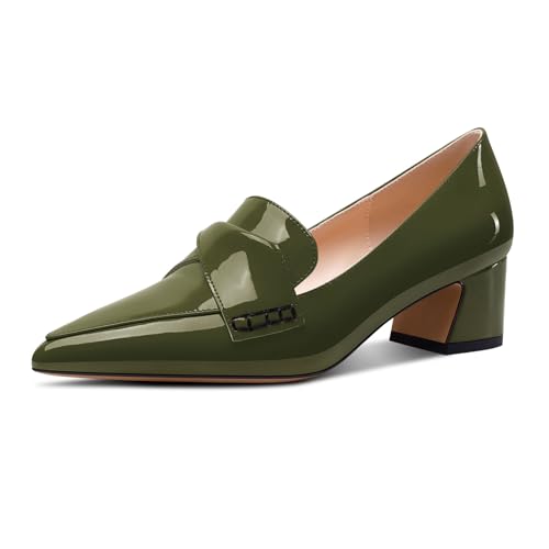 Aachcol Damen Chunky Blockabsatz Mittlerem Absatz Heel Spitze Zehenkappe Pumps Slip-on Abschlussball Büroschuhe Dress Klassisch 5 cm Heels Olivgrün 38 EU von Aachcol
