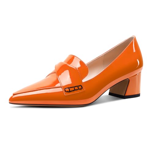 Aachcol Damen Chunky Blockabsatz Mittlerem Absatz Heel Spitze Zehenkappe Pumps Slip-on Abschlussball Büroschuhe Dress Klassisch 5 cm Heels Orange 44 EU von Aachcol