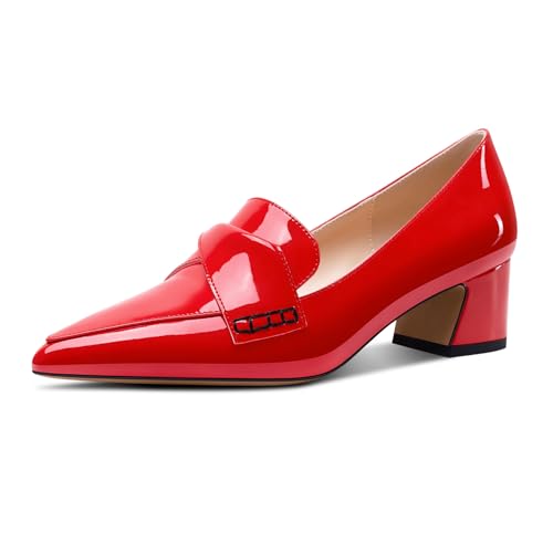 Aachcol Damen Chunky Blockabsatz Mittlerem Absatz Heel Spitze Zehenkappe Pumps Slip-on Abschlussball Büroschuhe Dress Klassisch 5 cm Heels Rot 38 EU von Aachcol