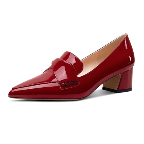 Aachcol Damen Chunky Blockabsatz Mittlerem Absatz Heel Spitze Zehenkappe Pumps Slip-on Abschlussball Büroschuhe Dress Klassisch 5 cm Heels Weinrot 37 EU von Aachcol