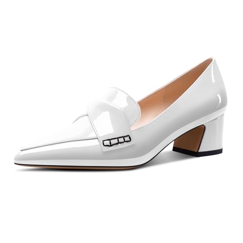 Aachcol Damen Chunky Blockabsatz Mittlerem Absatz Heel Spitze Zehenkappe Pumps Slip-on Abschlussball Büroschuhe Dress Klassisch 5 cm Heels Weiß 45 EU von Aachcol