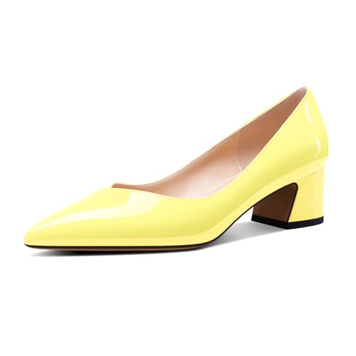 Aachcol Damen Chunky Blockabsatz Mittlerem Absatz Heel Spitze Zehenkappe Pumps Slip-on Abschlussball Party Dress Klassisch Sommer 5 cm Heels Hellgelb 39 EU von Aachcol