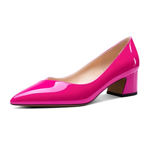 Aachcol Damen Chunky Blockabsatz Mittlerem Absatz Heel Spitze Zehenkappe Pumps Slip-on Abschlussball Party Dress Klassisch Sommer 5 cm Heels Magenta 37 EU von Aachcol