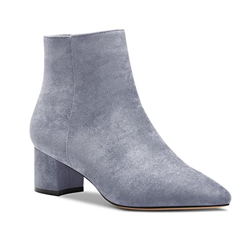 Aachcol Damen Chunky Blockabsatz Mittlerem Hoher High Absatz Heel Stiefeletten Geschlossene Spitze Zehenkappe Schuhe Wildleder Grau 5 CM 45 EU von Aachcol