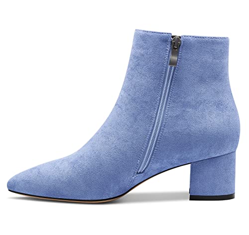 Aachcol Damen Chunky Blockabsatz Mittlerem Hoher High Absatz Heel Stiefeletten Geschlossene Spitze Zehenkappe Schuhe Wildleder Hellblau 5 CM 36 EU von Aachcol