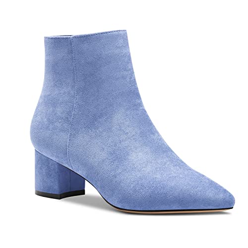 Aachcol Damen Chunky Blockabsatz Mittlerem Hoher High Absatz Heel Stiefeletten Geschlossene Spitze Zehenkappe Schuhe Wildleder Hellblau 5 CM 37 EU von Aachcol