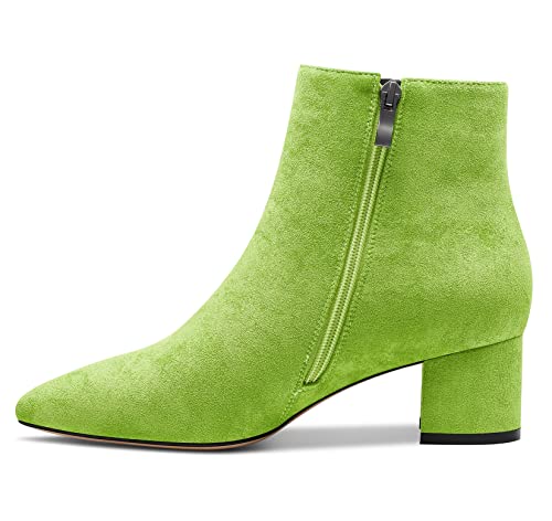 Aachcol Damen Chunky Blockabsatz Mittlerem Hoher High Absatz Heel Stiefeletten Geschlossene Spitze Zehenkappe Schuhe Wildleder Hellgrün 5 CM 37 EU von Aachcol