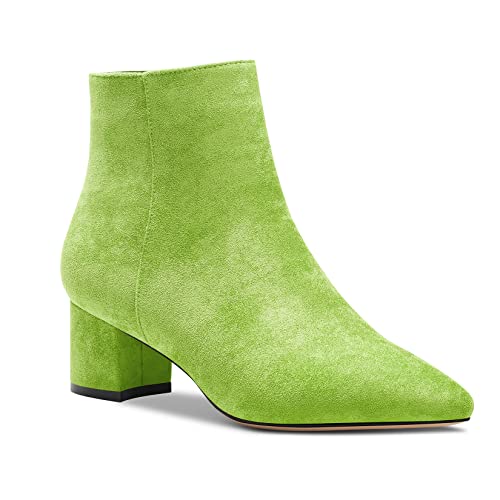 Aachcol Damen Chunky Blockabsatz Mittlerem Hoher High Absatz Heel Stiefeletten Geschlossene Spitze Zehenkappe Schuhe Wildleder Hellgrün 5 CM 39 EU von Aachcol