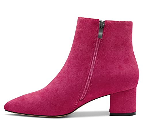 Aachcol Damen Chunky Blockabsatz Mittlerem Hoher High Absatz Heel Stiefeletten Geschlossene Spitze Zehenkappe Schuhe Wildleder Magenta Rot B 5 CM 37 EU von Aachcol