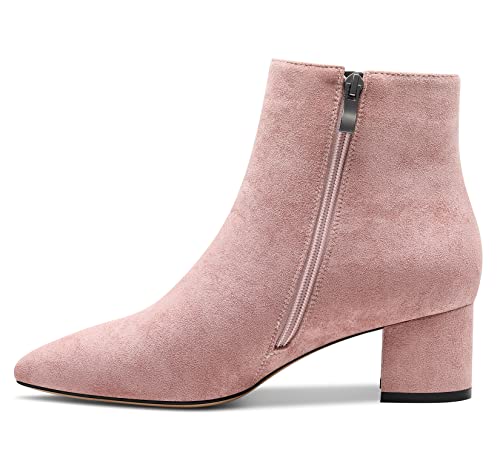 Aachcol Damen Chunky Blockabsatz Mittlerem Hoher High Absatz Heel Stiefeletten Geschlossene Spitze Zehenkappe Schuhe Wildleder Rosa B 5 CM 38 EU von Aachcol