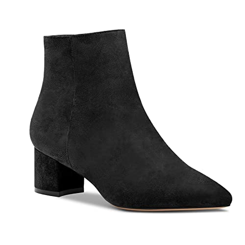 Aachcol Damen Chunky Blockabsatz Mittlerem Hoher High Absatz Heel Stiefeletten Geschlossene Spitze Zehenkappe Schuhe Wildleder Schwarz 5 CM 39 EU von Aachcol