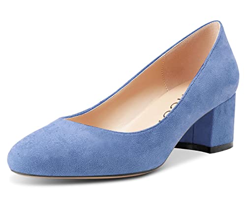 Aachcol Damen Chunky Blockabsatz Mittlerem Niedrige Absatz Heel Pumps Slip-on Runde Zehenkappe Dress Schuhe Büroschuhe Party Hochzeit Wildleder Hellblau 5 cm 39 EU von Aachcol