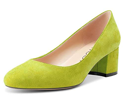 Aachcol Damen Chunky Blockabsatz Mittlerem Niedrige Absatz Heel Pumps Slip-on Runde Zehenkappe Dress Schuhe Büroschuhe Party Hochzeit Wildleder Limonengrün 5 cm 41 EU von Aachcol