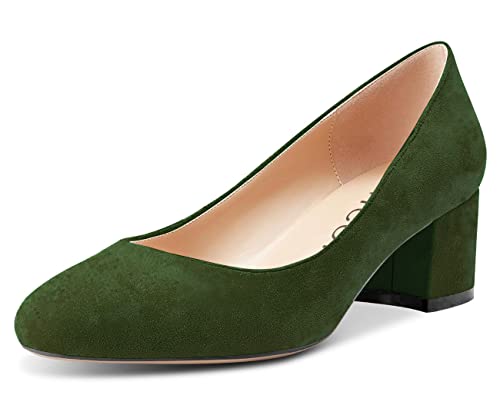 Aachcol Damen Chunky Blockabsatz Mittlerem Niedrige Absatz Heel Pumps Slip-on Runde Zehenkappe Dress Schuhe Büroschuhe Party Hochzeit Wildleder Olive Grün 5 cm 42 EU von Aachcol