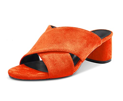 Aachcol Damen Chunky Blockabsatz Mittlerem Niedrige Absatz Heel Sandalen Peep Open Zehenkappe Slip-on Dress Schuhe Party Hochzeit Wildleder Orange 5 CM 37 EU von Aachcol