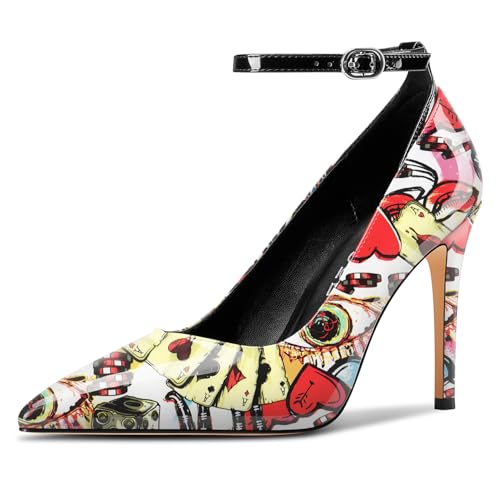 Aachcol Damen Geschlossene Spitze Zehenkappe Stiletto Hoher High Absatz Heel Pumps Knöchelriemen Hochzeit Party Dress Schuhe 10 cm Heels Poker-Muster 42 EU Aachcol Damen Geschlossene Spitze Zehenkappe Stiletto Hoher High Absatz Heel Pumps Knöchelriemen Hochzeit Party Dress Schuhe 10 cm Heels Poker-Muster 42 EU von Aachcol
