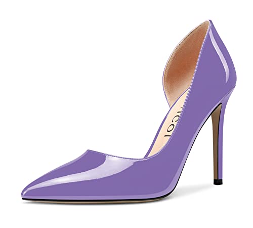 Aachcol Damen Hoher High Stiletto Absatz Heel Geschlossene Spitze Zehenkappe Pumps Slip-on Hochzeit Sexy Büroschuhe Schuhe Violett Lackleder 40 EU von Aachcol