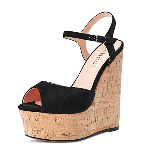 Aachcol Damen Keilabsatz Plateau Plattform Sandalen Peep Open Zehenkappe Knöchelriemen Slingback Rückengurt Hoher High Absatz Heel Dress Schuhe Pumps Wildleder Schwarz 15 CM 41 EU Aachcol Damen Keilabsatz Plateau Plattform Sandalen Peep Open Zehenkappe Knöchelriemen Slingback Rückengurt Hoher High Absatz Heel Dress Schuhe Pumps Wildleder Schwarz 15 CM 41 EU von Aachcol