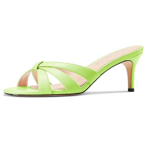 Aachcol Damen Kitten Absatz Heel Pantoletten Open Zehenkappe Niedrige Absatz Heel Sandalen Slip-on Party Dress Schuhe 3.5 CM Heels Hellgrün 43 EU von Aachcol