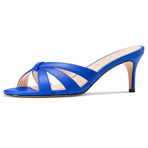 Aachcol Damen Kitten Absatz Heel Pantoletten Open Zehenkappe Niedrige Absatz Heel Sandalen Slip-on Party Dress Schuhe 3.5 CM Heels Königsblau 43 EU von Aachcol