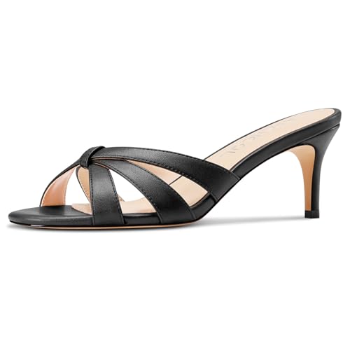Aachcol Damen Kitten Absatz Heel Pantoletten Open Zehenkappe Niedrige Absatz Heel Sandalen Slip-on Party Dress Schuhe 3.5 CM Heels Schwarz 43 EU von Aachcol