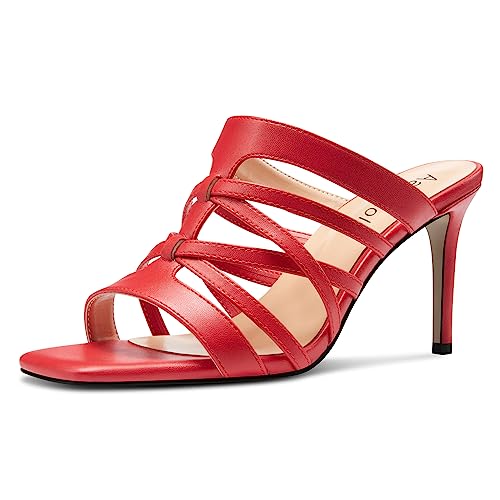 Aachcol Damen Mittlerem Absatz Heel Peep Open Eckige Zehenkappe Sandalen Slip-on Hochzeit Sommer 8 CM Heels Rot 43 EU von Aachcol