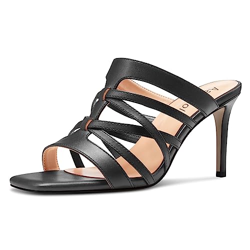 Aachcol Damen Mittlerem Absatz Heel Peep Open Eckige Zehenkappe Sandalen Slip-on Hochzeit Sommer 8 CM Heels Schwarz 45 EU von Aachcol
