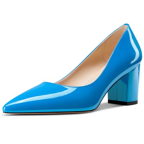 Aachcol Damen Mittlerem Chunky Blockabsatz Absatz Heel Spitze Zehenkappe Pumps Slip-on Büroschuhe Party Dress Schuhe 6 cm Heels Blau 39 EU von Aachcol