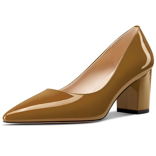 Aachcol Damen Mittlerem Chunky Blockabsatz Absatz Heel Spitze Zehenkappe Pumps Slip-on Büroschuhe Party Dress Schuhe 6 cm Heels Braun 42 EU von Aachcol