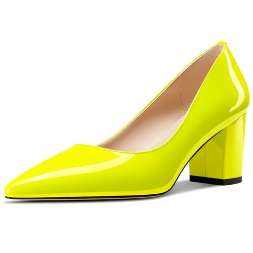 Aachcol Damen Mittlerem Chunky Blockabsatz Absatz Heel Spitze Zehenkappe Pumps Slip-on Büroschuhe Party Dress Schuhe 6 cm Heels Gelb 40 EU von Aachcol