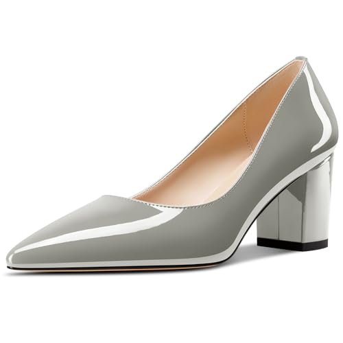 Aachcol Damen Mittlerem Chunky Blockabsatz Absatz Heel Spitze Zehenkappe Pumps Slip-on Büroschuhe Party Dress Schuhe 6 cm Heels Grau 38 EU von Aachcol