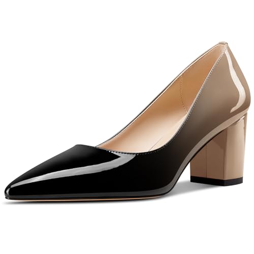 Aachcol Damen Mittlerem Chunky Blockabsatz Absatz Heel Spitze Zehenkappe Pumps Slip-on Büroschuhe Party Dress Schuhe 6 cm Heels Hautfarben Schwarzer 42 EU von Aachcol