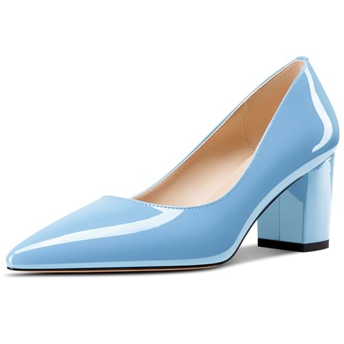 Aachcol Damen Mittlerem Chunky Blockabsatz Absatz Heel Spitze Zehenkappe Pumps Slip-on Büroschuhe Party Dress Schuhe 6 cm Heels Hellblau 41 EU von Aachcol