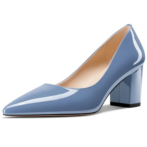 Aachcol Damen Mittlerem Chunky Blockabsatz Absatz Heel Spitze Zehenkappe Pumps Slip-on Büroschuhe Party Dress Schuhe 6 cm Heels Kobaltblau 39 EU von Aachcol