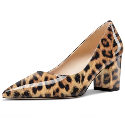 Aachcol Damen Mittlerem Chunky Blockabsatz Absatz Heel Spitze Zehenkappe Pumps Slip-on Büroschuhe Party Dress Schuhe 6 cm Heels Leopardbraun 38 EU von Aachcol