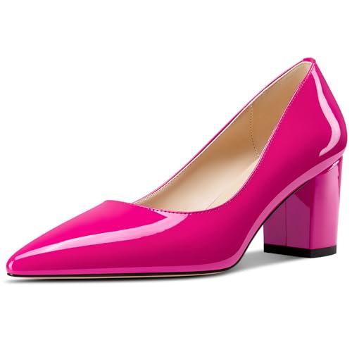 Aachcol Damen Mittlerem Chunky Blockabsatz Absatz Heel Spitze Zehenkappe Pumps Slip-on Büroschuhe Party Dress Schuhe 6 cm Heels Magenta 35 EU von Aachcol