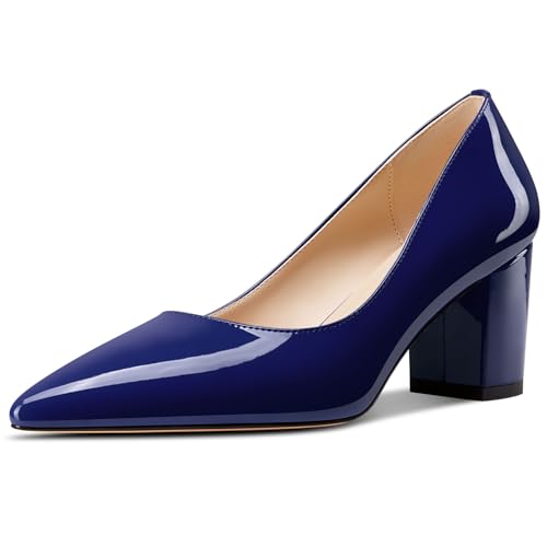 Aachcol Damen Mittlerem Chunky Blockabsatz Absatz Heel Spitze Zehenkappe Pumps Slip-on Büroschuhe Party Dress Schuhe 6 cm Heels Marineblau 40 EU von Aachcol